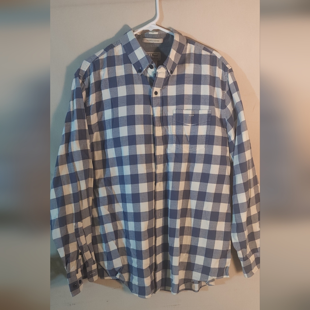 L.L. Bean Blue and White Plaid Men's Shirt